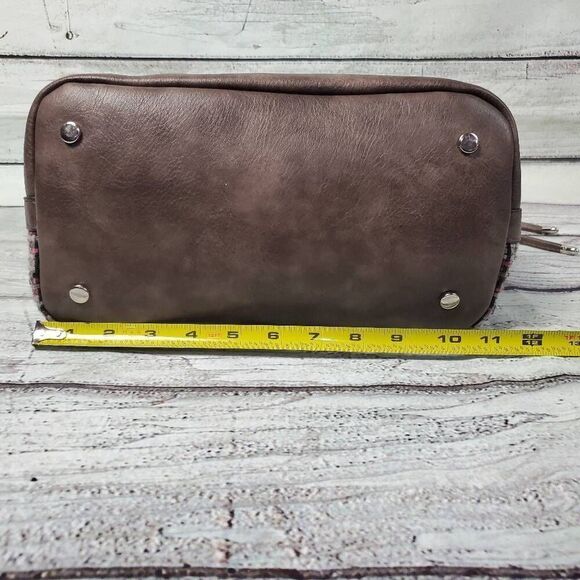 Coco + Carmen Vegan Leather & Tweed Shoulder Bag – Brown/Pink Plaid Purse Tote - Picture 7 of 16